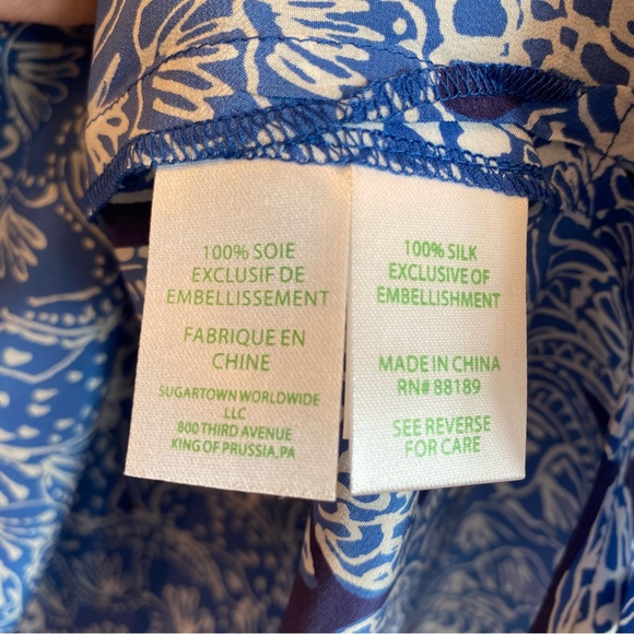 LILLY PULITZER 100% Silk Renato Tunic Deep Indigo Sea Turtle Gold Embellishment - Picture 6 of 11